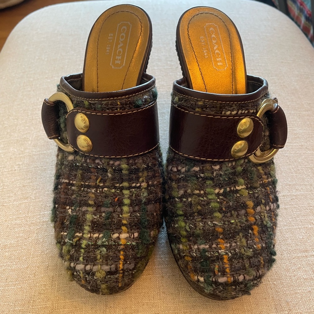 Coach Walnut Brown, Cotton Heeled Clogs. Made in Italy Sz.8